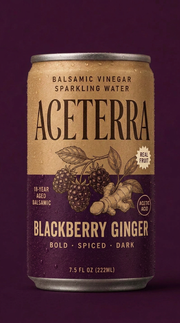 Aceterra Blackberry Ginger balsamic vinegar sparkling water can