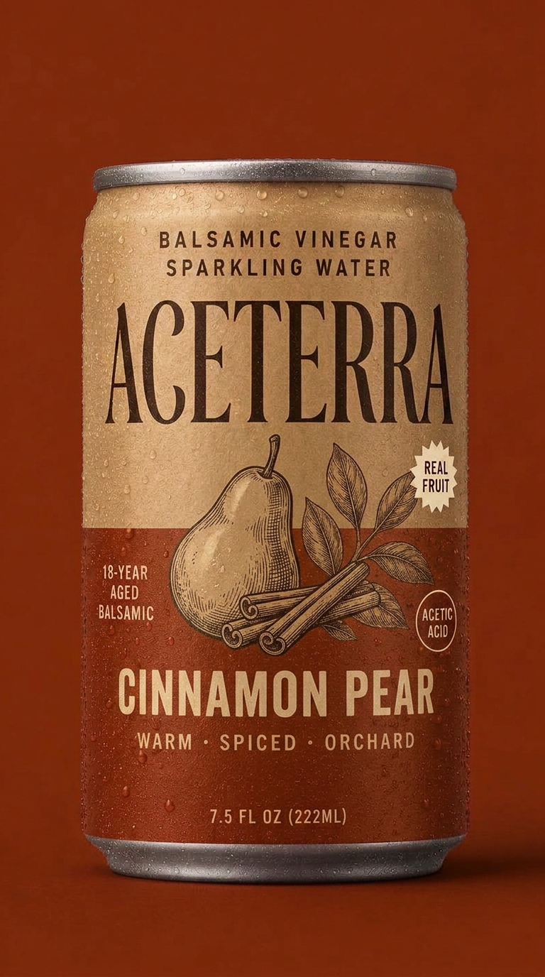 Aceterra Cinnamon Pear balsamic vinegar sparkling water can