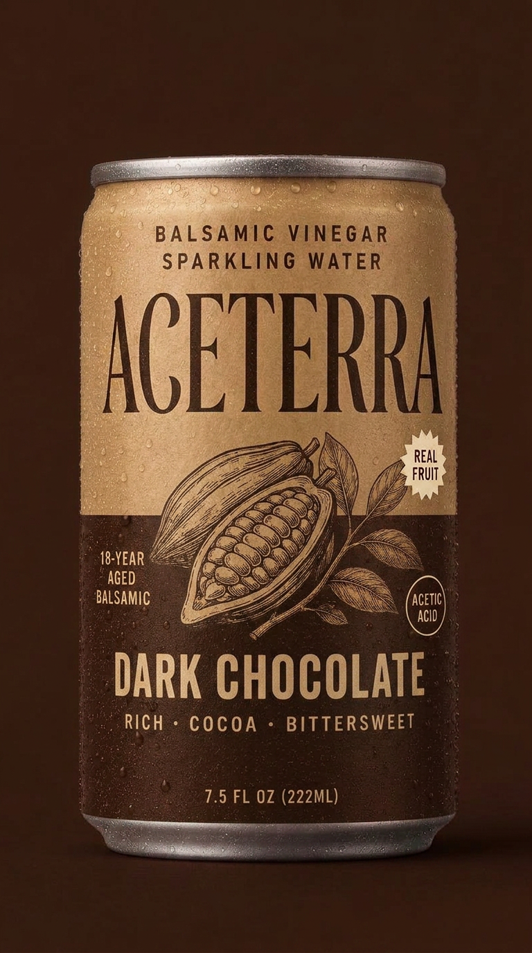 Aceterra Dark Chocolate balsamic vinegar sparkling water can