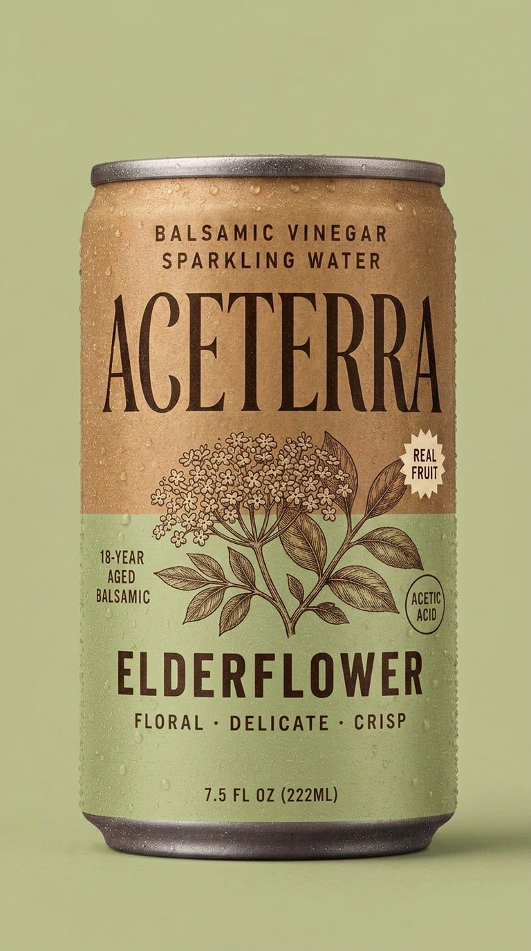 Aceterra Elderflower balsamic vinegar sparkling water can