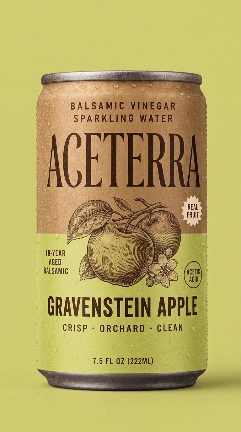 Aceterra Gravenstein Apple balsamic vinegar sparkling water can