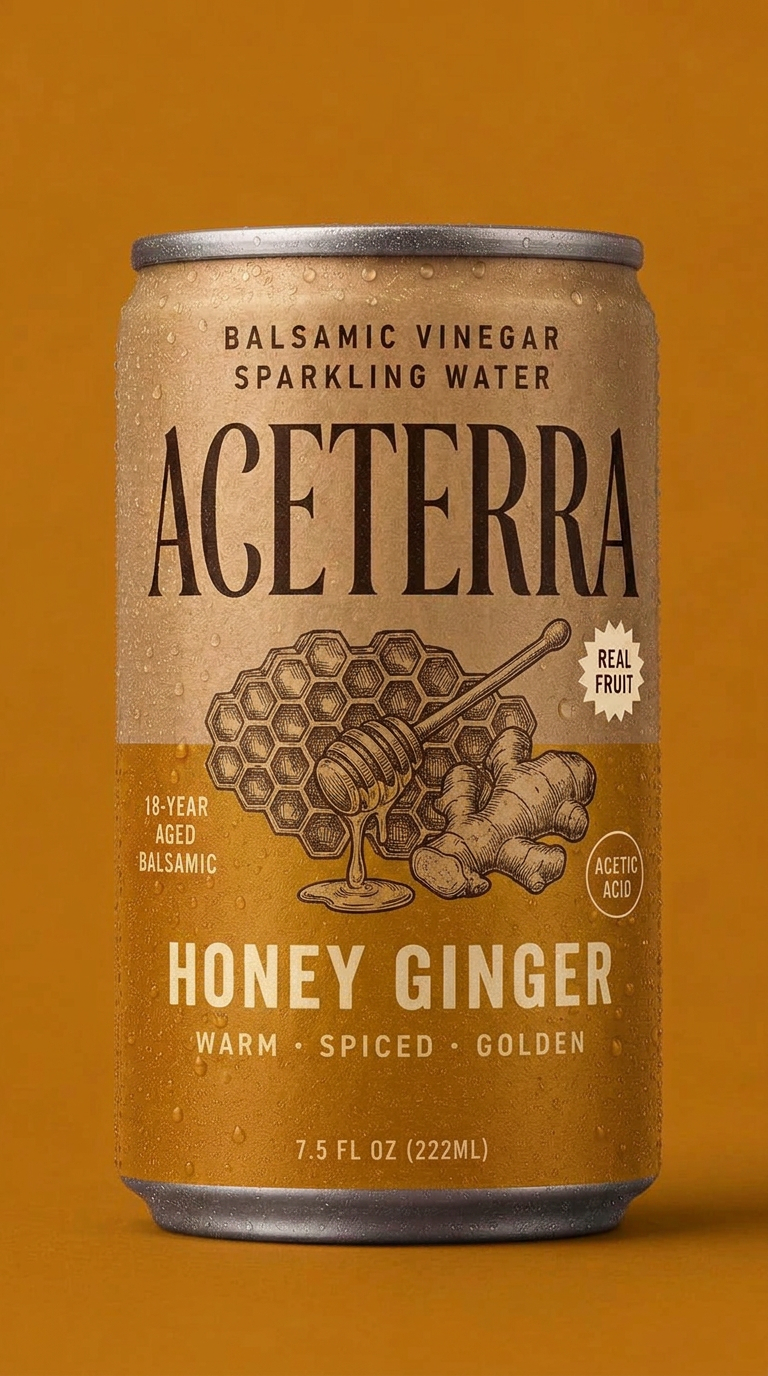 Aceterra Honey Ginger balsamic vinegar sparkling water can