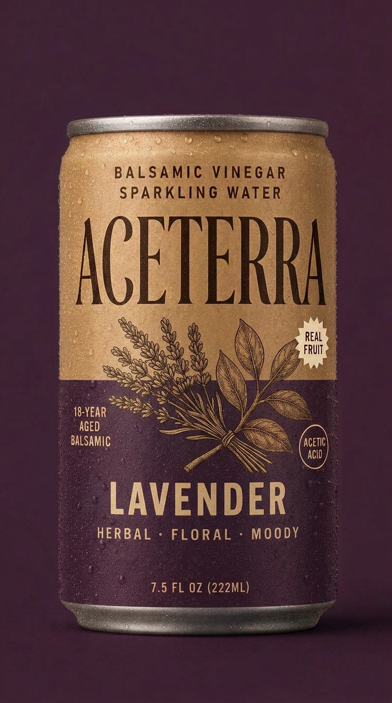 Aceterra Lavender balsamic vinegar sparkling water can