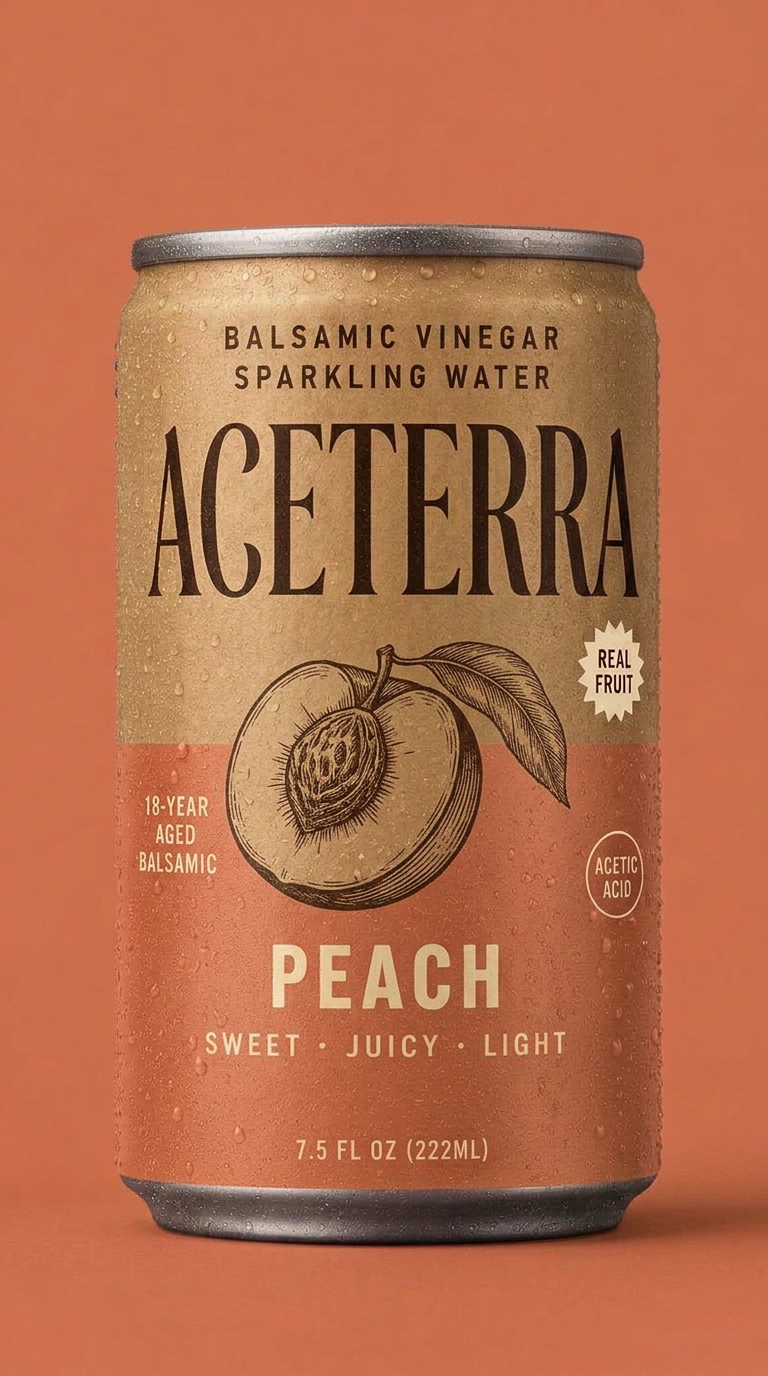 Aceterra Peach balsamic vinegar sparkling water can