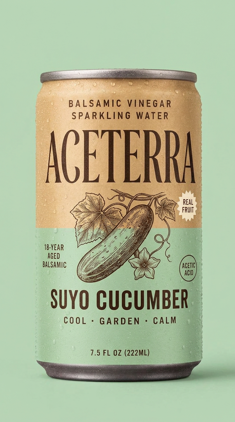 Aceterra Suyo Cucumber balsamic vinegar sparkling water can