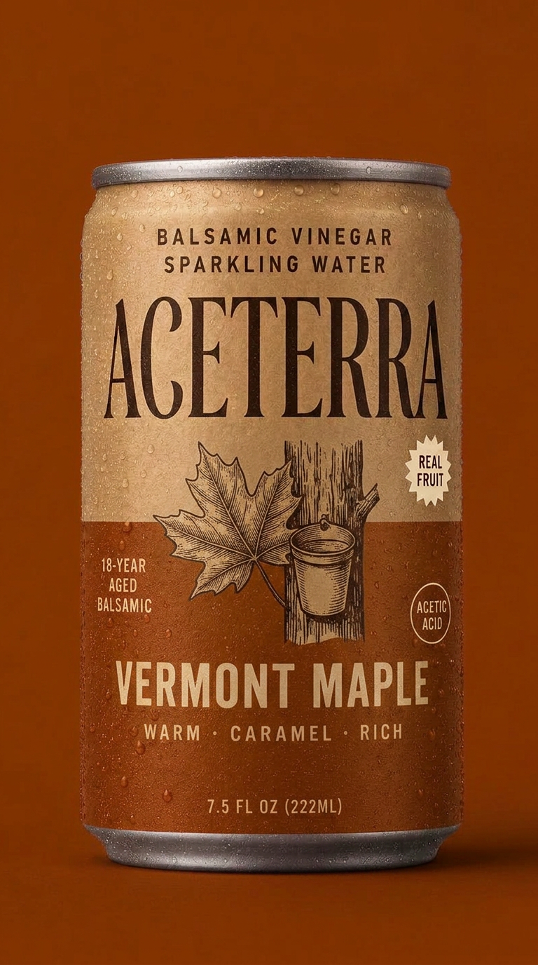 Aceterra Vermont Maple balsamic vinegar sparkling water can