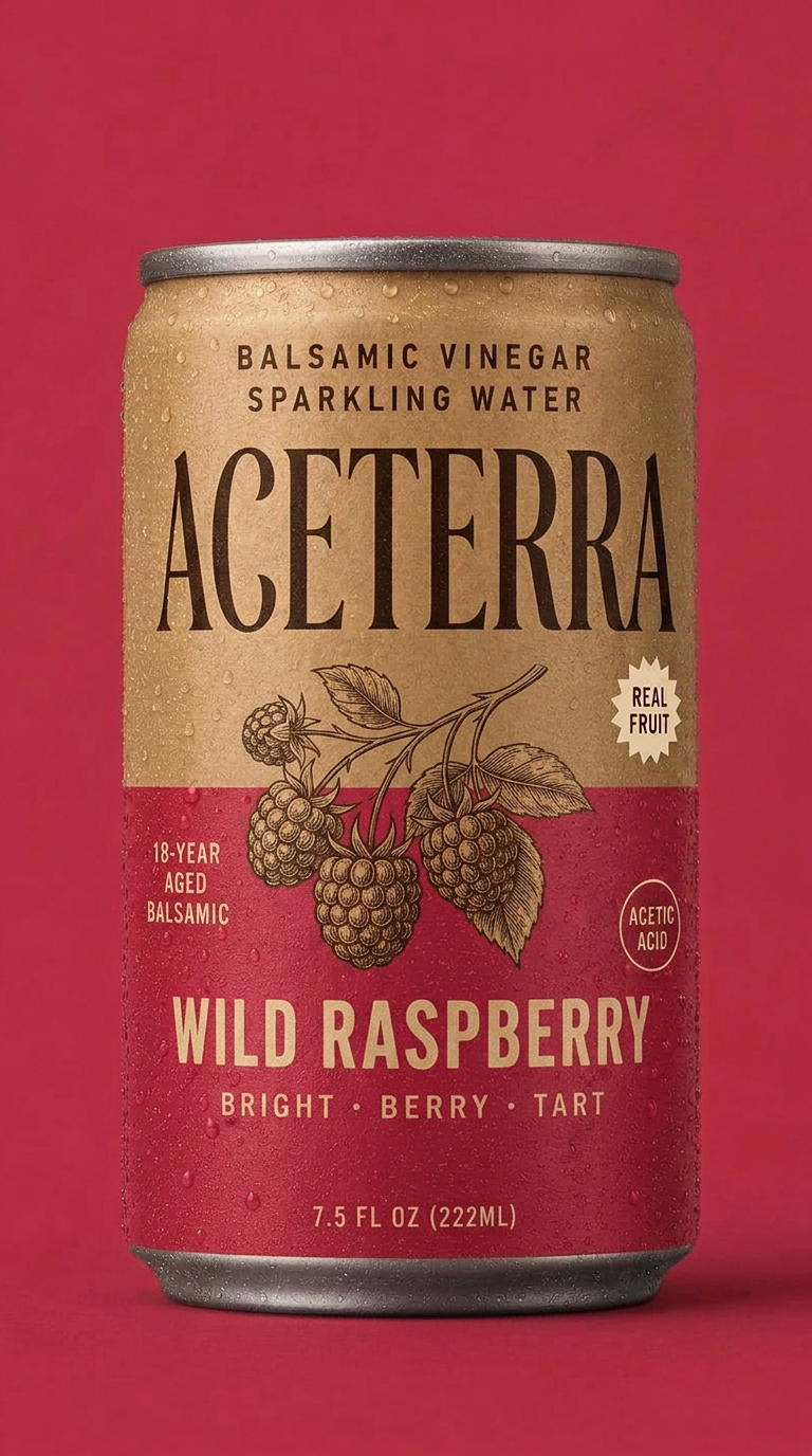 Aceterra Wild Raspberry balsamic vinegar sparkling water can
